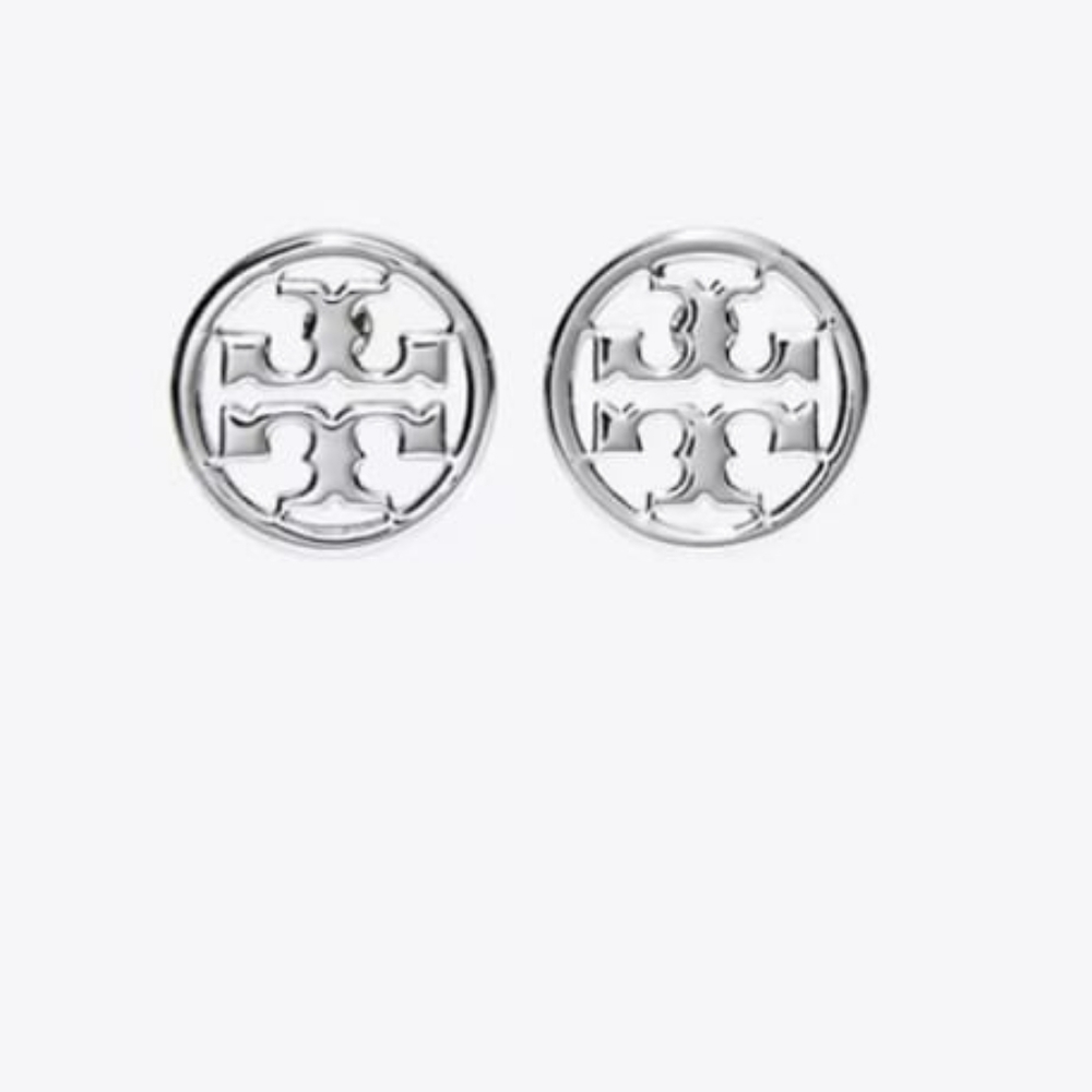 Tory Burch circle logo stud earrings silver never used